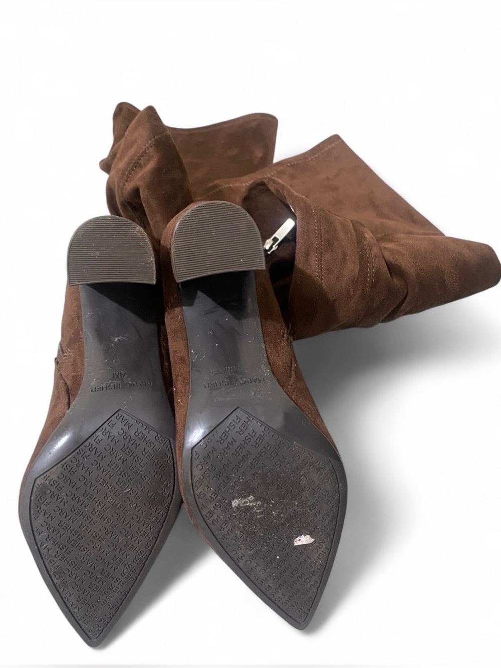 Marc Fisher dark brown suede boots with pointed toe and block heel - Picture 6 of 6